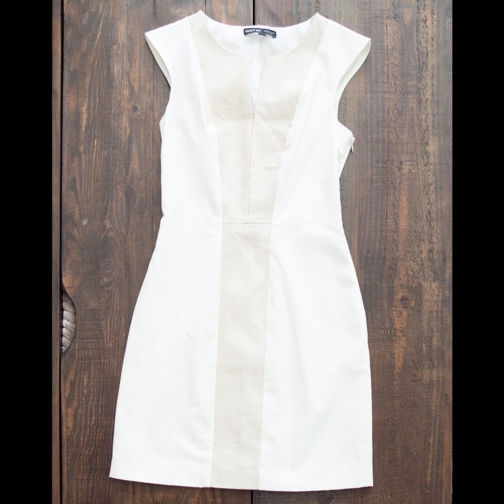 White and Cream Faux Leather Dress